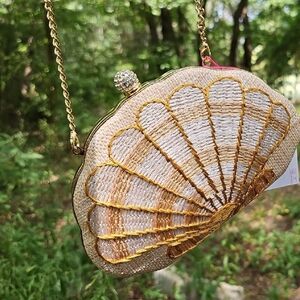 Isaac Mizrahi Gold and Cream Shell Clutch